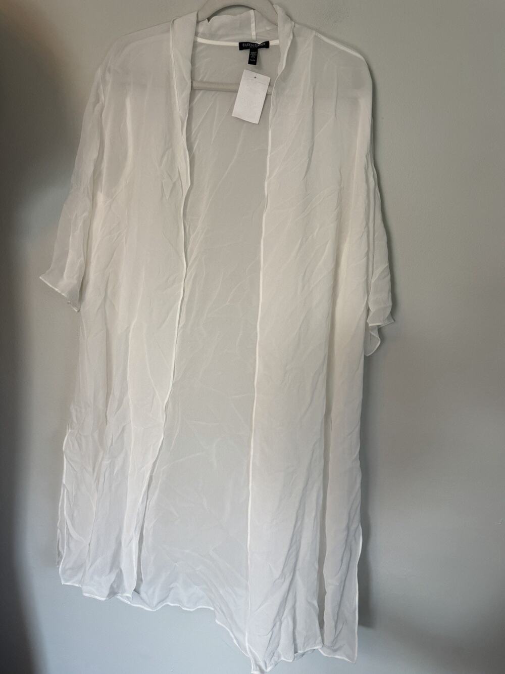 Eileen Fisher Sz Petite Large Sheer 100% Silk Georgette High Collar Jacket $398